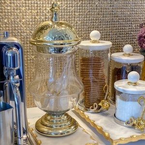Gold hammered apothecary jar